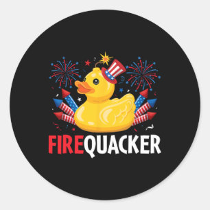 Funny Firecracker Ente 4. Juli Runder Aufkleber