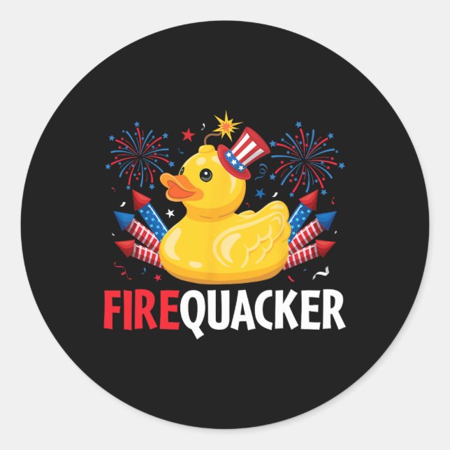 Funny Firecracker Ente 4. Juli Runder Aufkleber (Vorderseite)