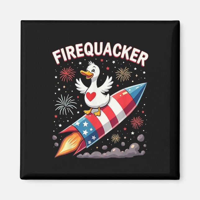 Funny Firecracker Ente Gänse 4. Juli Patriotic Magnet (Vorne)