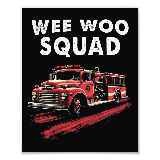 Funny Firefighter Art Fire Truck Feuerwehrmann Fotodruck (Vorne)