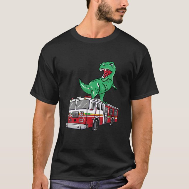Funny Firefighter Dinosaur Lover über Feuerwehrfah T-Shirt (Vorderseite)