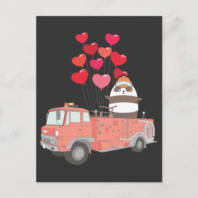 Funny Firefighter Panda Firetruck Süße Tier Postkarte (Vorderseite)