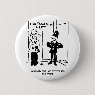 Funny Fireman Feuerwehrmann und Polizist Cartoon Button