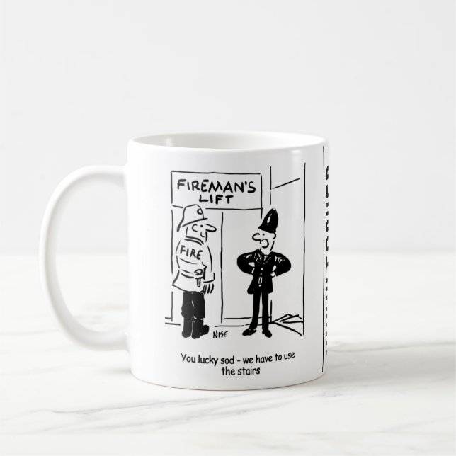 Funny Fireman Feuerwehrmann und Polizist Cartoon Kaffeetasse (Links)