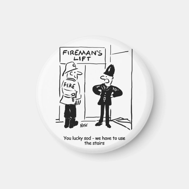 Funny Fireman Feuerwehrmann und Polizist Cartoon Magnet (Vorne)