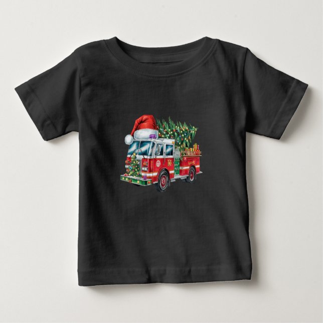 Funny Fireruck Weihnachtsmannmütze Weihnachtsbauml Baby T-shirt (Vorderseite)