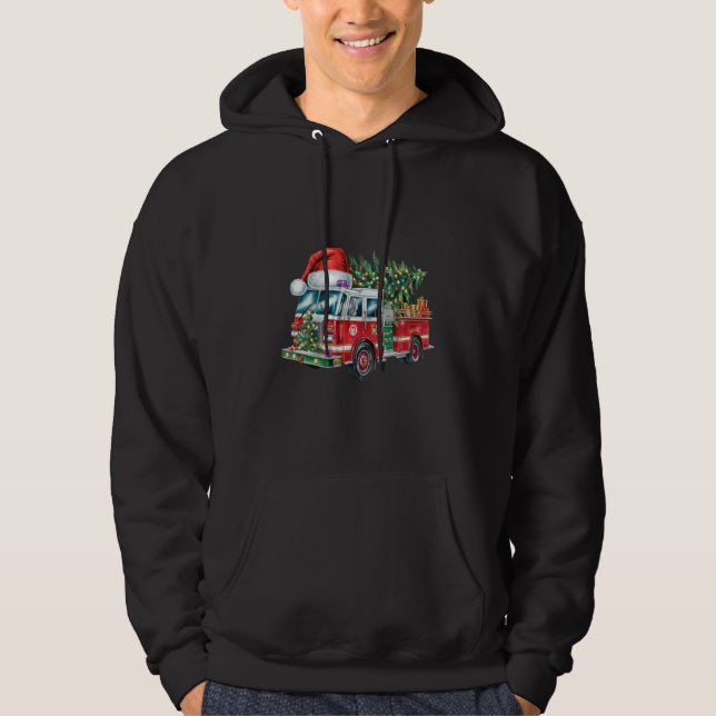 Funny Fireruck Weihnachtsmannmütze Weihnachtsbauml Hoodie (Vorderseite)