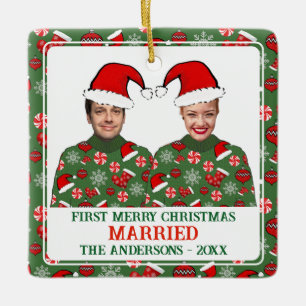 Funny First Frohe Weihnachten Verheirateten Ugly S Keramikornament