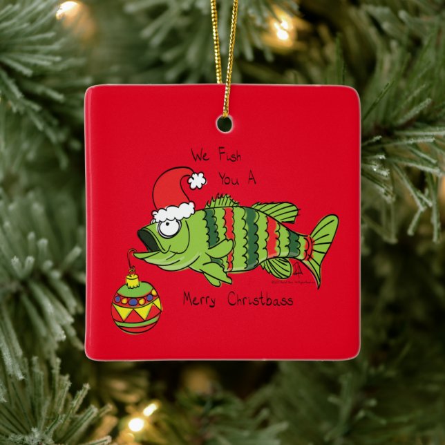 Funny Fischen Weihnachtsbass Fisch Niedlicher Cart Keramikornament (Baum)