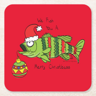 Funny Fischen Weihnachtsbass Fisch Niedlicher Cart Rechteckiger Pappuntersetzer
