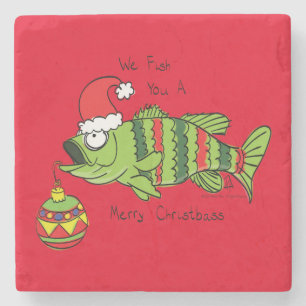 Funny Fischen Weihnachtsbass Fisch Niedlicher Cart Steinuntersetzer
