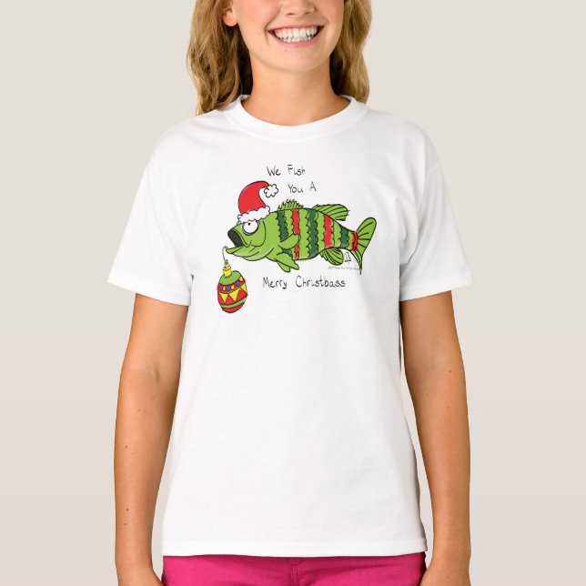Funny Fischen Weihnachtsbass Fisch Niedlicher Cart T-Shirt (Vorderseite)