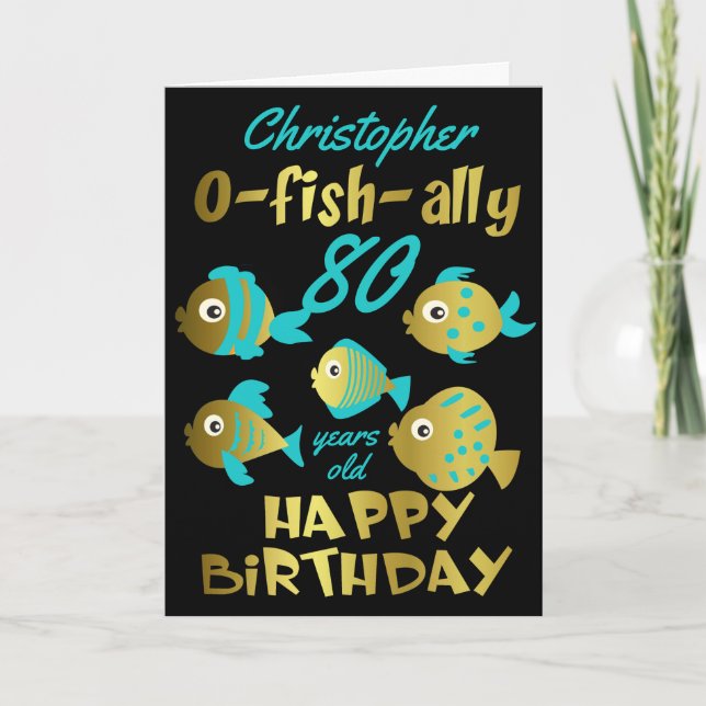 Funny Fish 80. Geburtstag Karte (Vorderseite)