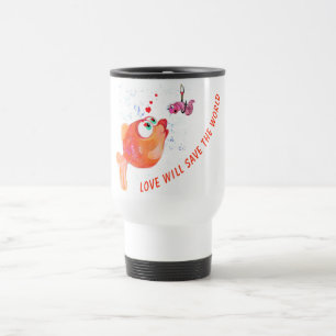 Funny Fish and Worm Love Romantic Travel Mug Reisebecher