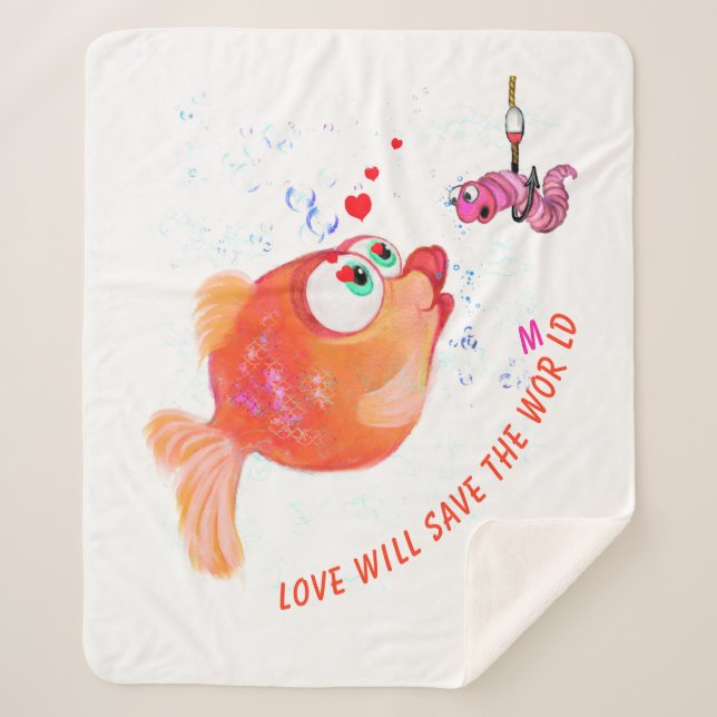 Funny Fish and Worm Sherpa Blanket - Benutzerdefin Sherpadecke (Vorderseite)