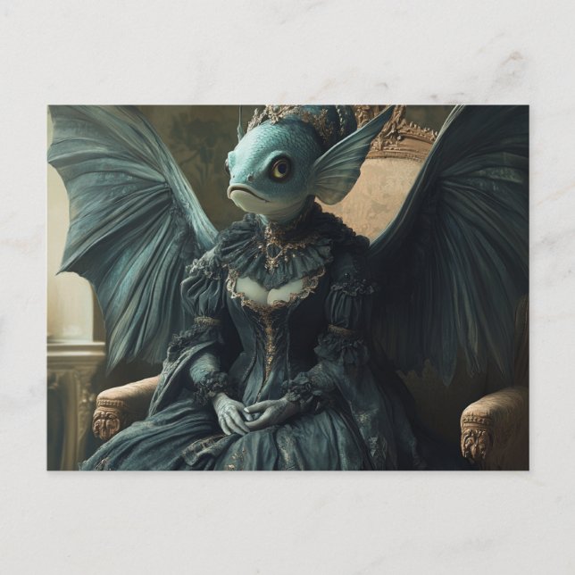 Funny Fish Bat Royalty AI Generierte Kunst Postkar Postkarte (Vorderseite)