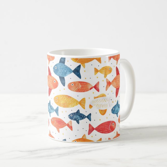 Funny Fish farbiges Muster Kaffeetasse (VorderseiteRechts)