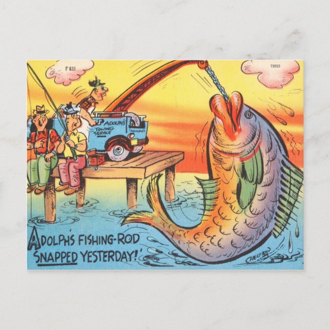 Funny Fish Fish Postcard Fisherman Cartoon Postkarte (Vorderseite)