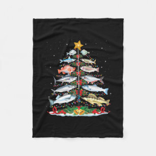 Funny Fish Fishing Rod Christmas Tree Lights Fleecedecke