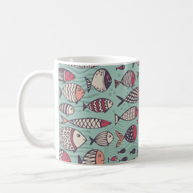 Funny Fish: handgezeichnet nahtloses Muster. Kaffeetasse (Links)