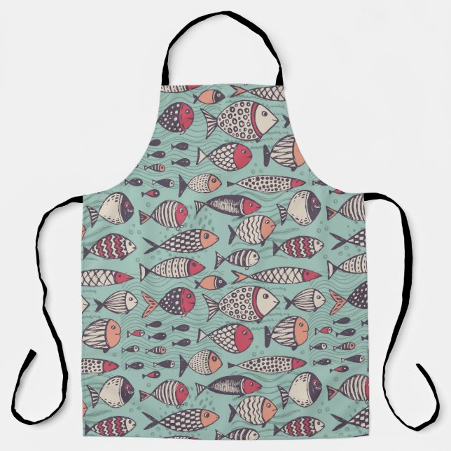 Funny Fish: handgezeichnet nahtloses Muster. Schürze (Vorderseite)