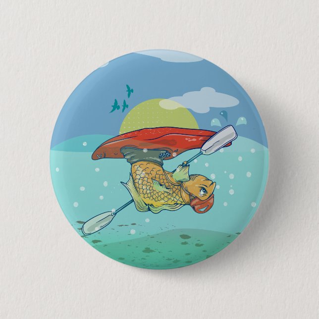 Funny fish kayaking button (Vorderseite)