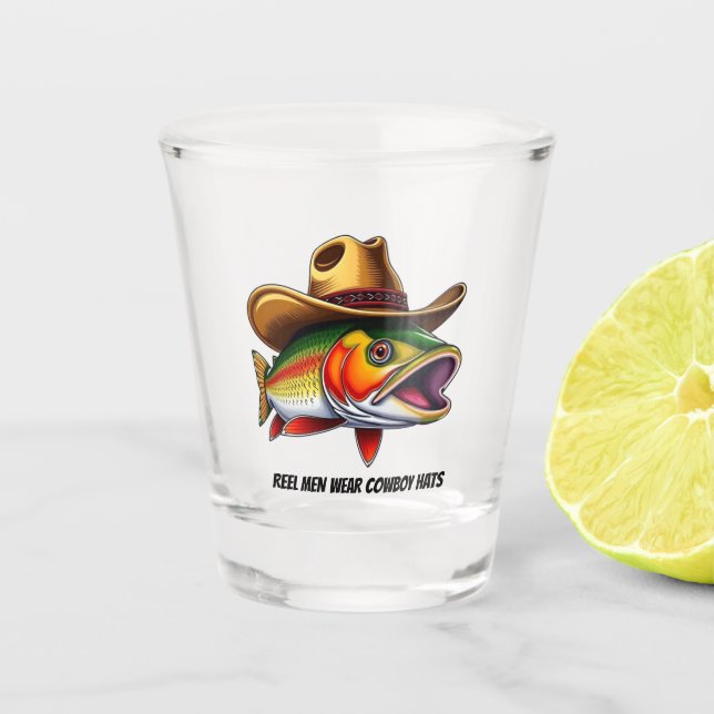 Funny Fish mit Cowboy Hat- Schnapsglas (Vorderseite)