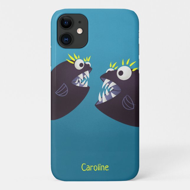 Funny Fish Monsters Kinder Name Case-Mate iPhone Hülle (Rückseite)