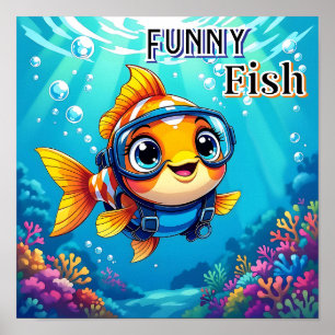 Funny Fish   Niedlicher Cartoon Kids Kinderzimmer  Poster