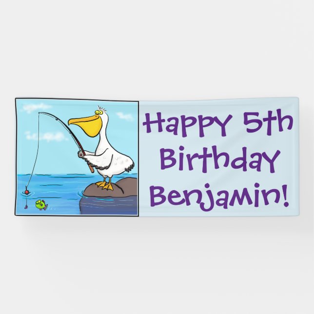 Funny Fish Pelican Cartoon Banner (Horizontal)