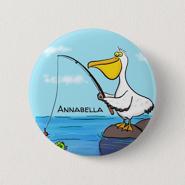 Funny Fish Pelican Cartoon Button (Vorderseite)