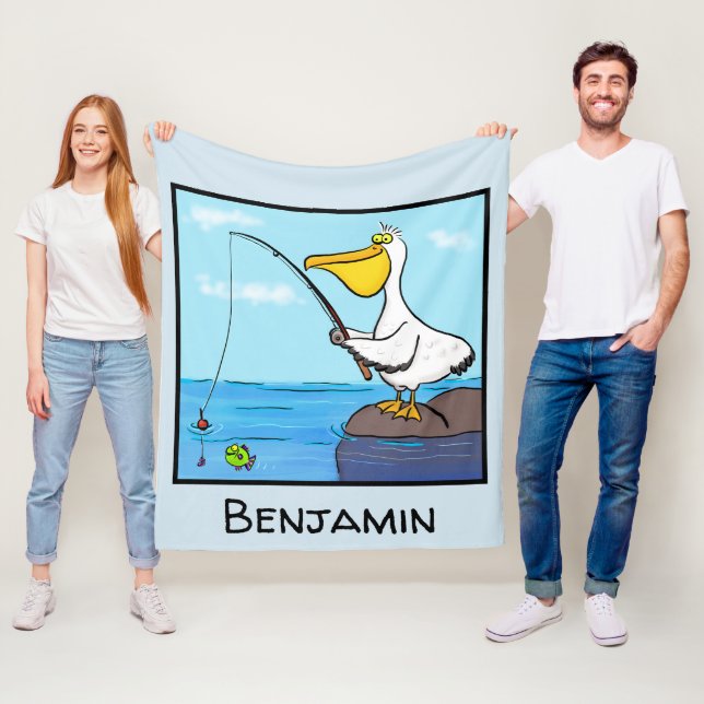 Funny Fish Pelican Cartoon Fleecedecke (Beispiel)