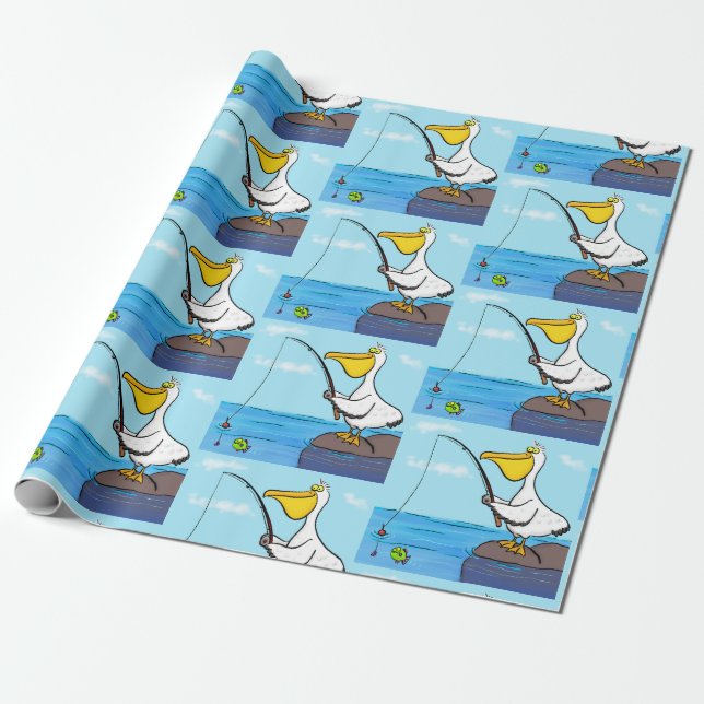 Funny Fish Pelican Cartoon Geschenkpapier (Ungerollt)