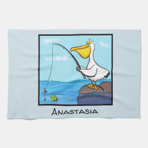 Funny Fish Pelican Cartoon Geschirrtuch
