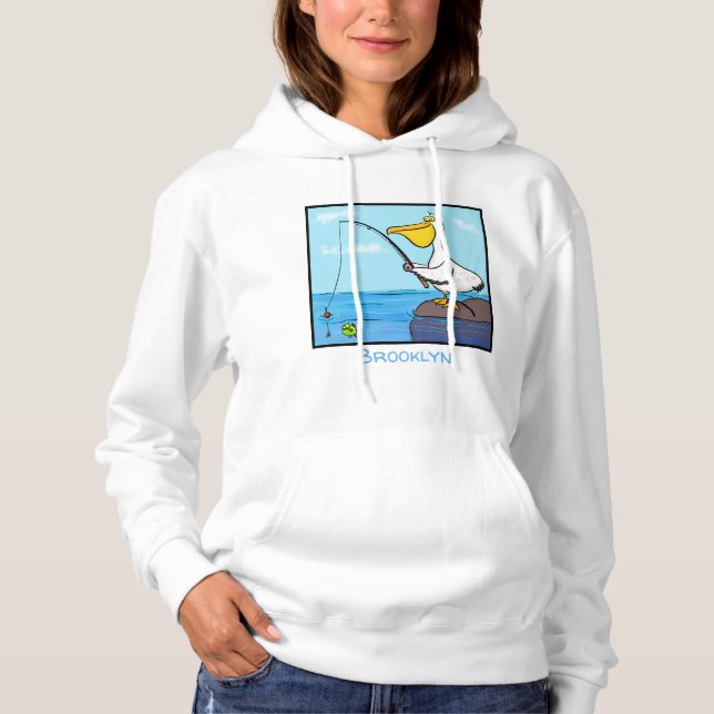 Funny Fish Pelican Cartoon Hoodie (Vorderseite)