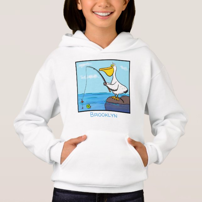 Funny Fish Pelican Cartoon Hoodie (Vorderseite)