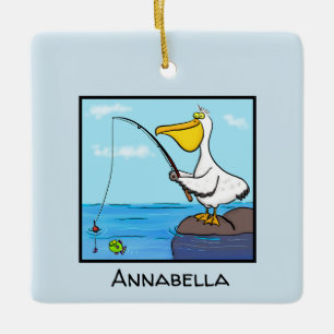 Funny Fish Pelican Cartoon Keramikornament