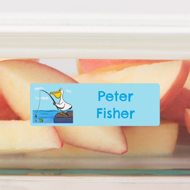 Funny Fish Pelican Cartoon personalisiert Etiketten (Befestigt)