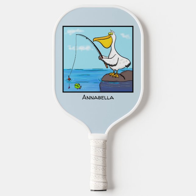 Funny Fish Pelican Cartoon Pickleball Schläger (Vorderseite)