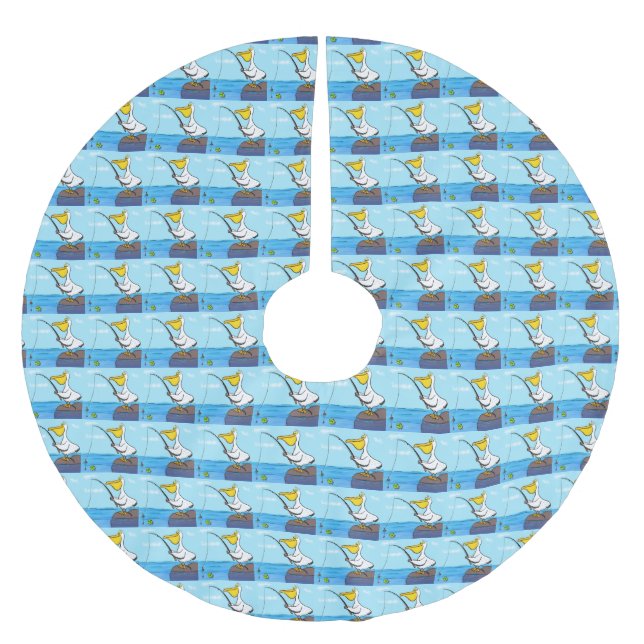 Funny Fish Pelican Cartoon Polyester Weihnachtsbaumdecke (Vorderseite)