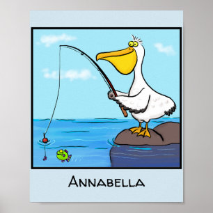 Funny Fish Pelican Cartoon Poster