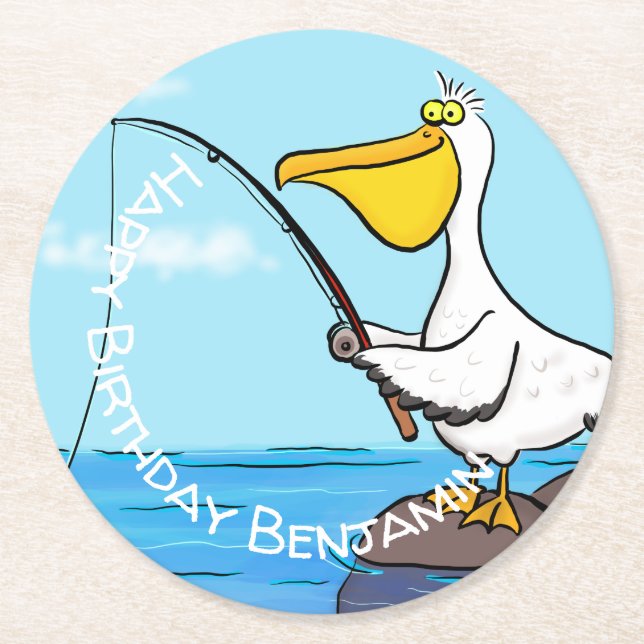 Funny Fish Pelican Cartoon Runder Pappuntersetzer (Vorderseite)