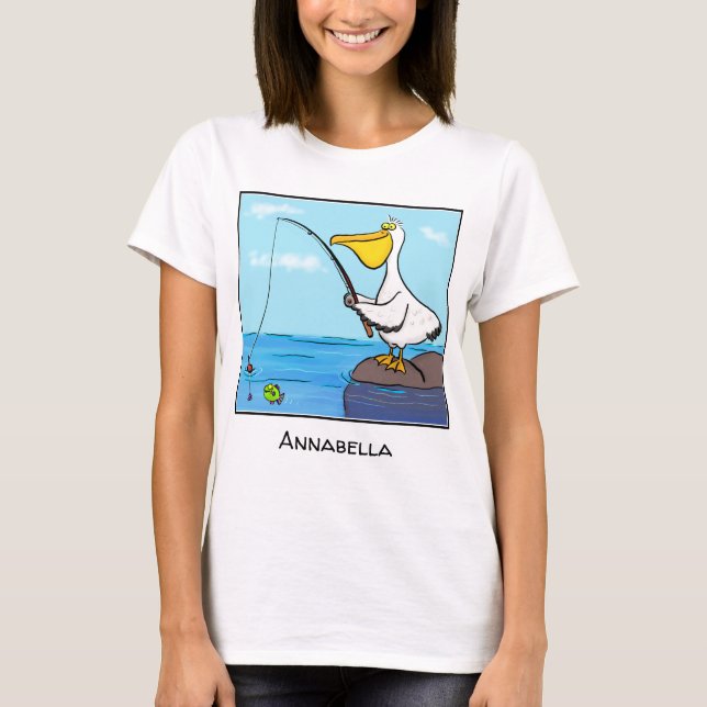 Funny Fish Pelican Cartoon T-Shirt (Vorderseite)