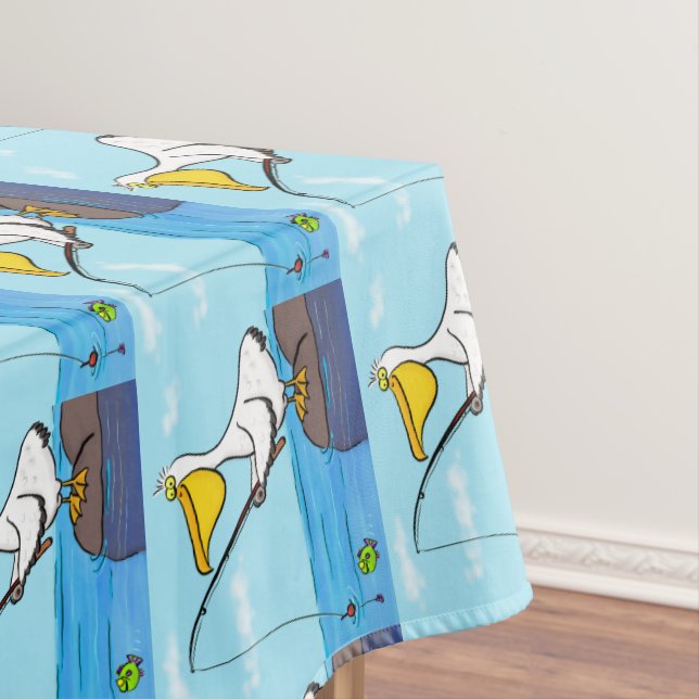 Funny Fish Pelican Cartoon Tischdecke (Beispiel)