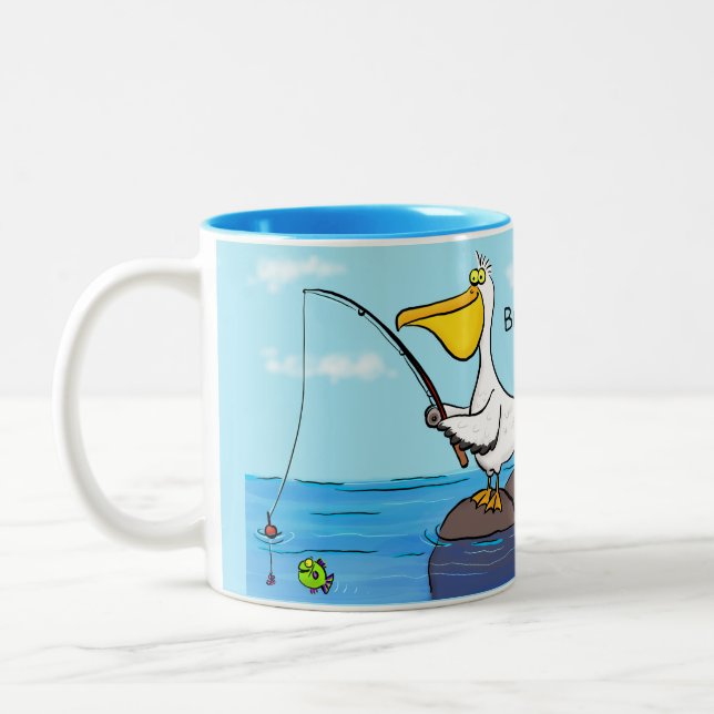 Funny Fish Pelican Cartoon Zweifarbige Tasse (Links)
