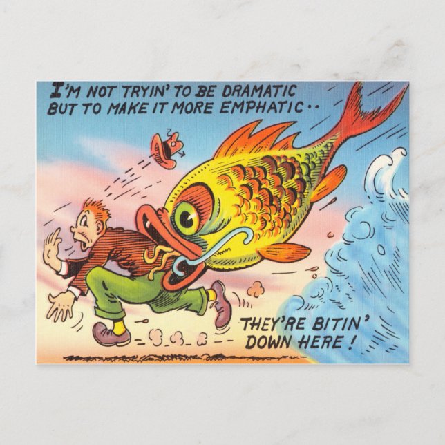 Funny Fish Postcard Fisherman Fishing Cartoon Postkarte (Vorderseite)