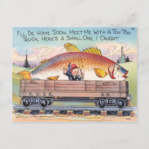 Funny Fish Postcard Fisherman Fishing Cartoon Postkarte