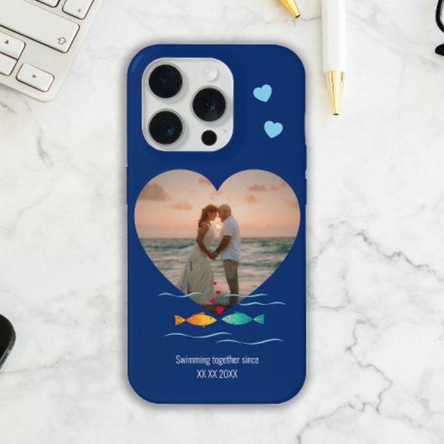 Funny Fish Pun Custom Photo Valentine's Day iPhone Hülle (Romantic Valentine's day photo case for iphone with custom text, date and heart photo)
