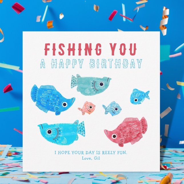 Funny Fish Pun Happy Birthday Karte (Von Creator hochgeladen)