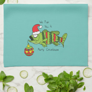 Funny Fish Weihnachtsbass Fischen Niedlicher Carto Geschirrtuch